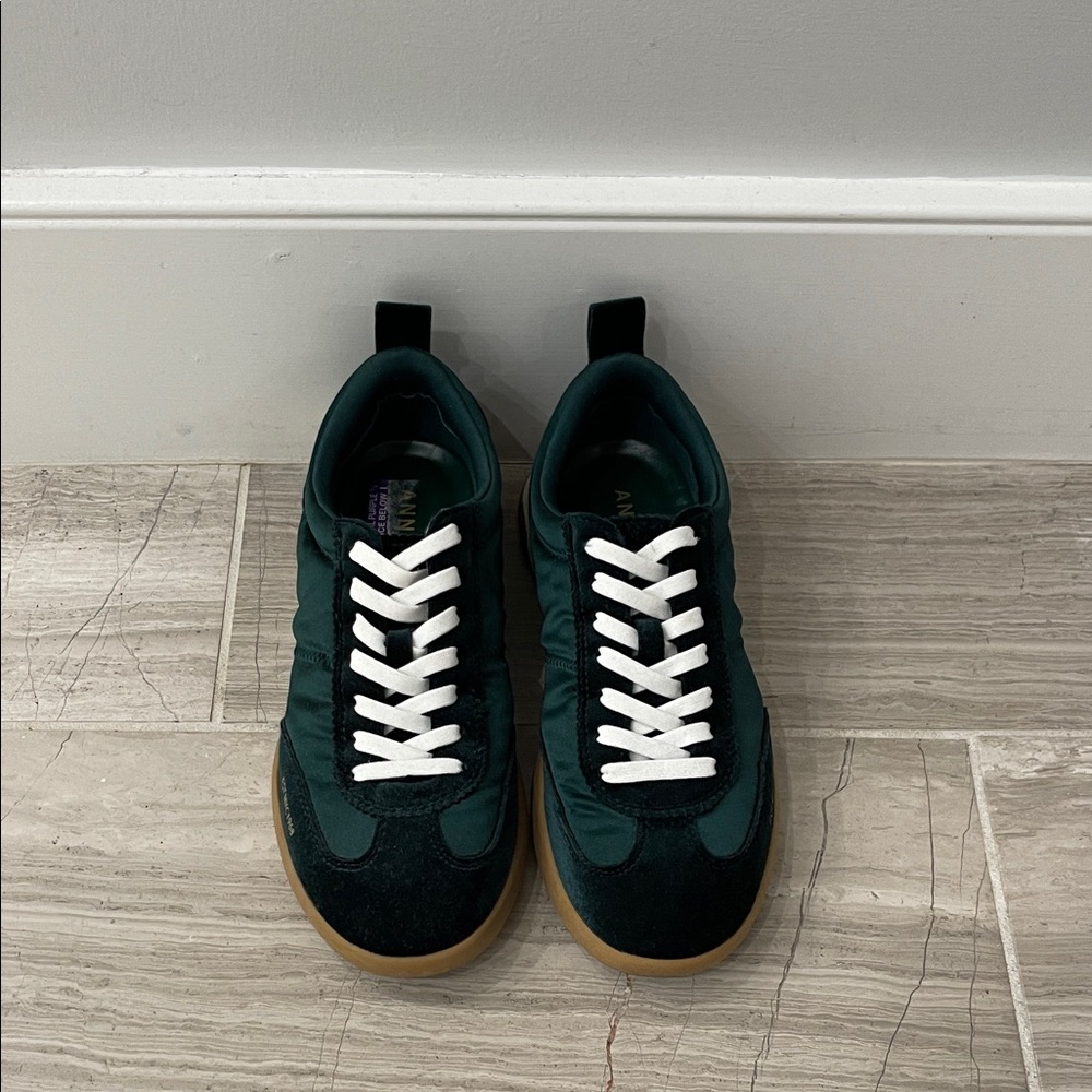 Anne Klein Dark Green Sneakers with White Laces